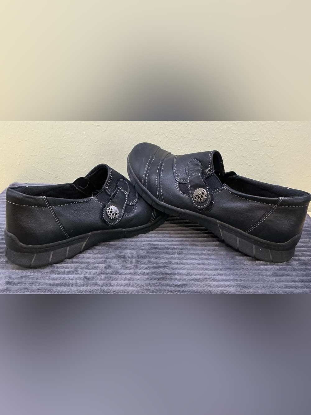 Earth Origins Naya Black Leather Flats Comfort Loafer Gorpcore Granolachic Sz 10 - Picture 3 of 10